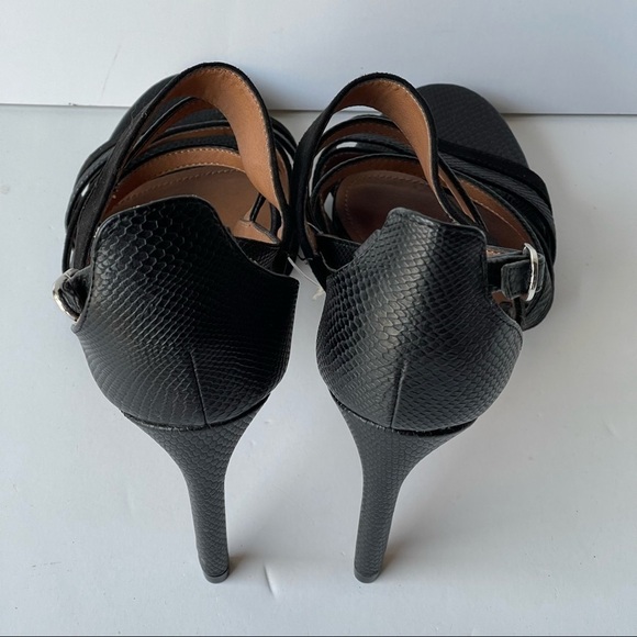 H&M Strappy Black Leather Sandals Stiletto Platform Heels, Sz 7 - Picture 13 of 13